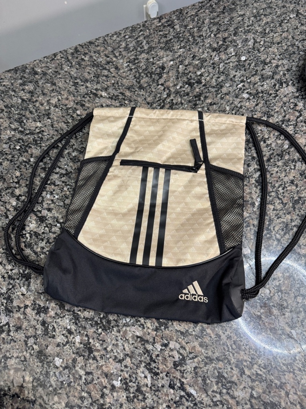 adidas gold and Black Drawstring Backpack with Front Zip NWOT
